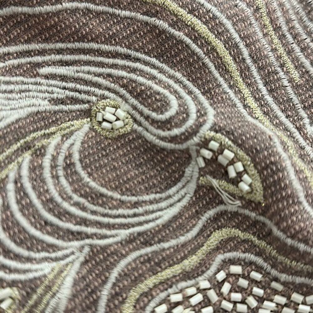 Akemi + Kin Top Shirt Womens Medium‎ Knit Beaded Bird Metallic Embroidered Boxy - Picture 7 of 13
